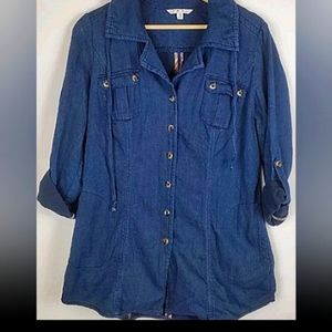 Womens Large Tunic Cardigan Button-Up TopShirt Jacket CAbi Cotton Chambray Denim